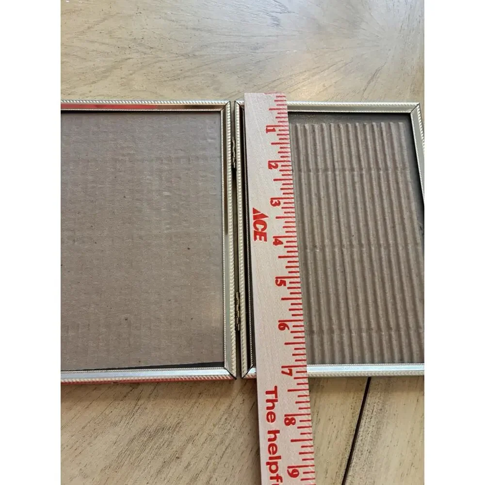 2 Vtg Mid Century Gold Tone Metal Picture Frame Single & Bifold Hinged 70s Set 2